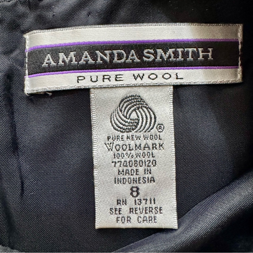 Amanda Smith 100% Pure Wool Navy Blue White Stripe Sheath Sleeveless Dress Sz 8 - Picture 8 of 15
